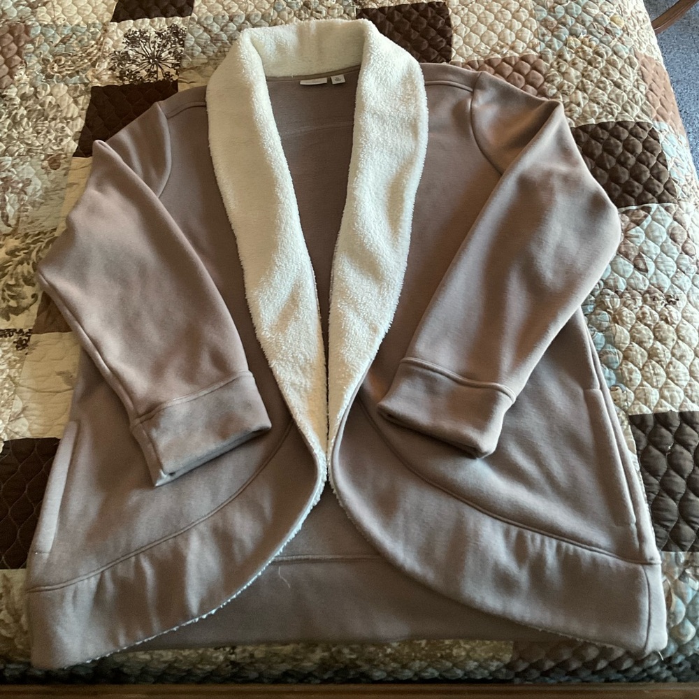 NWOT L.L. Bean Tan Fleece Jacket with Cream Fleece Collar